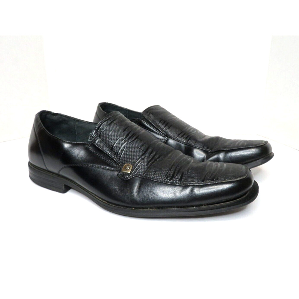 Delli Aldo Men's Black Leather Dress Shoes Slip on Loafers Square Toe - Size 9